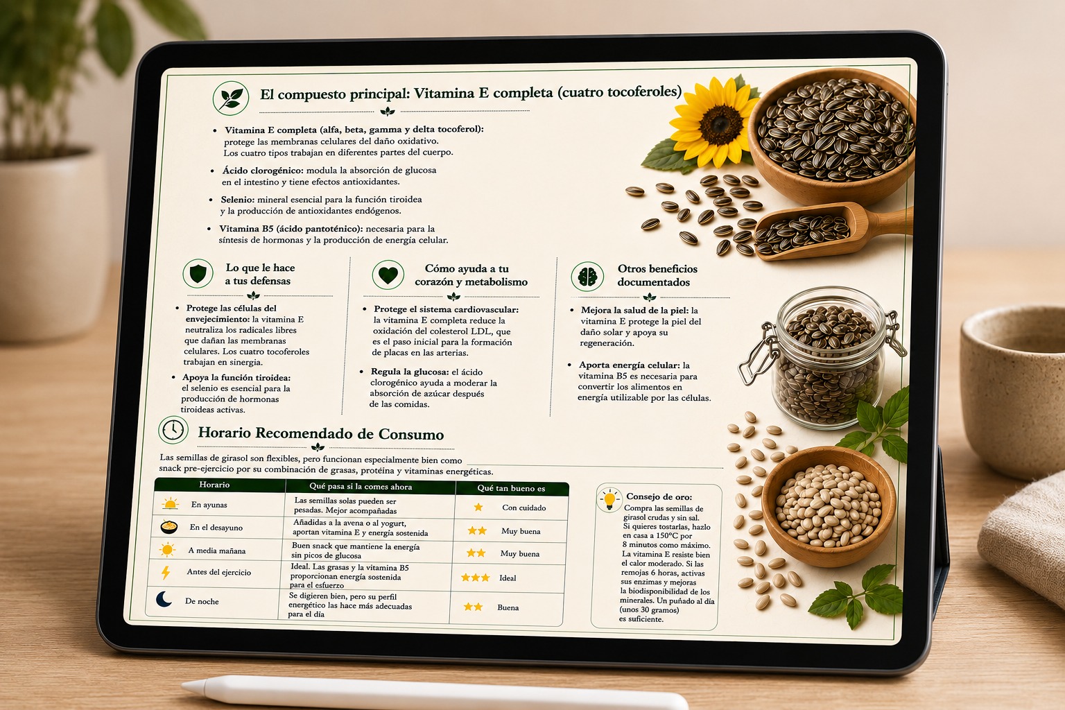 Infografía Vitamina E y semillas